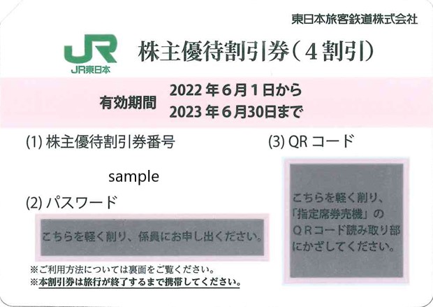 JR東日本の株主優待割引券です